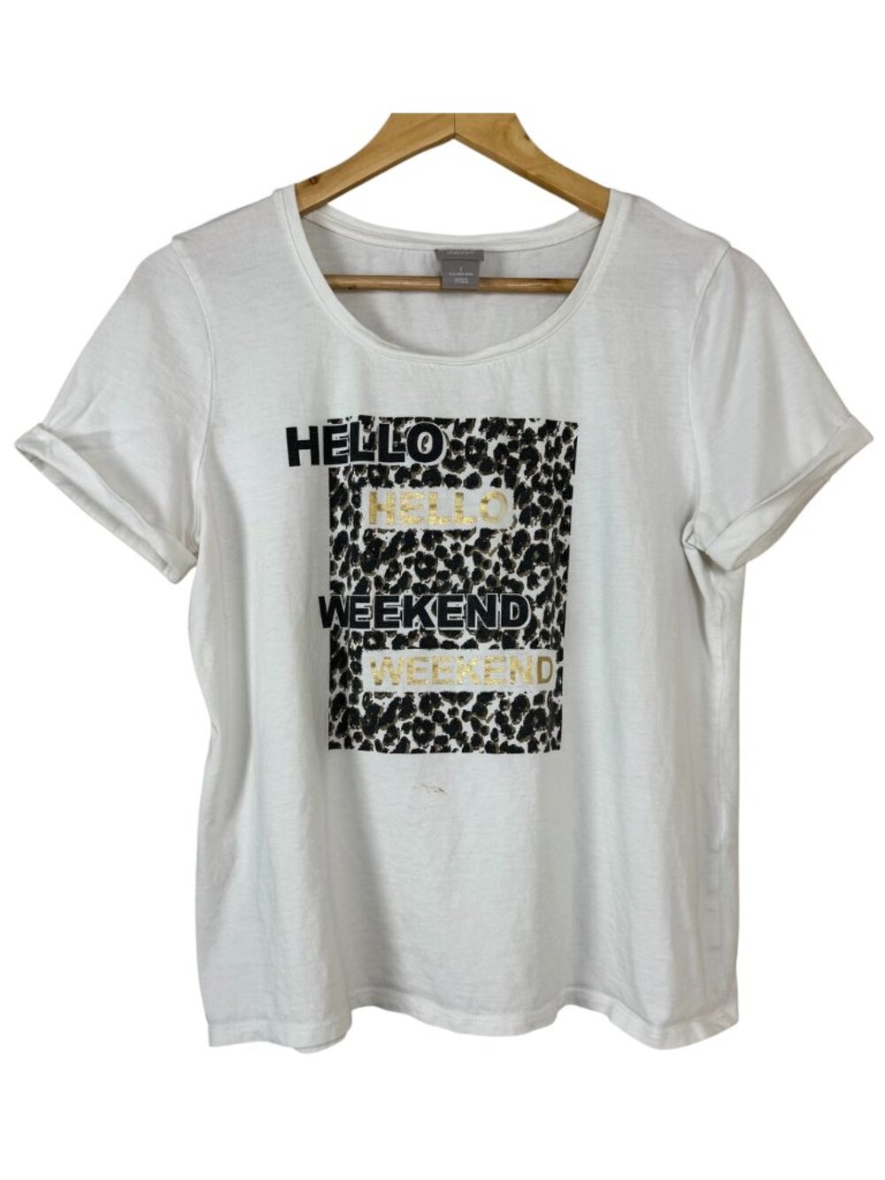 Chico's Hello Weekend Leopard Print T Shirt Chico's Size 1 (US 8/10) Casual Fun